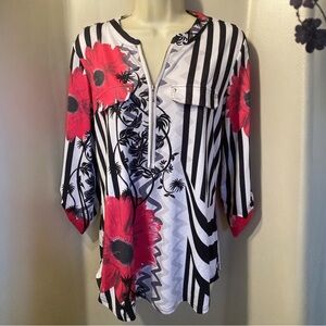 Chic Floral and Striped Women's Tunic